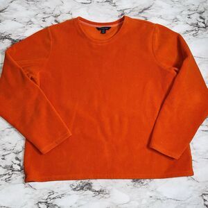 Lands’ End Sweater Fleece Crewneck Orange Women 14-16 Outdoors Camping Winter